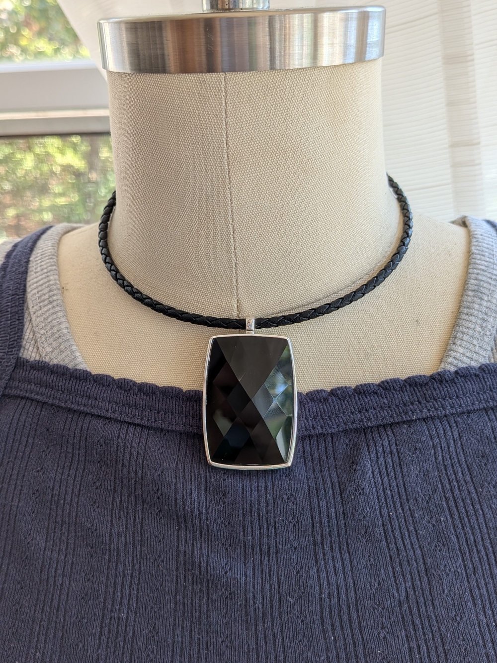Monet Black Faceted Rectangular Pendant on Braided Choker